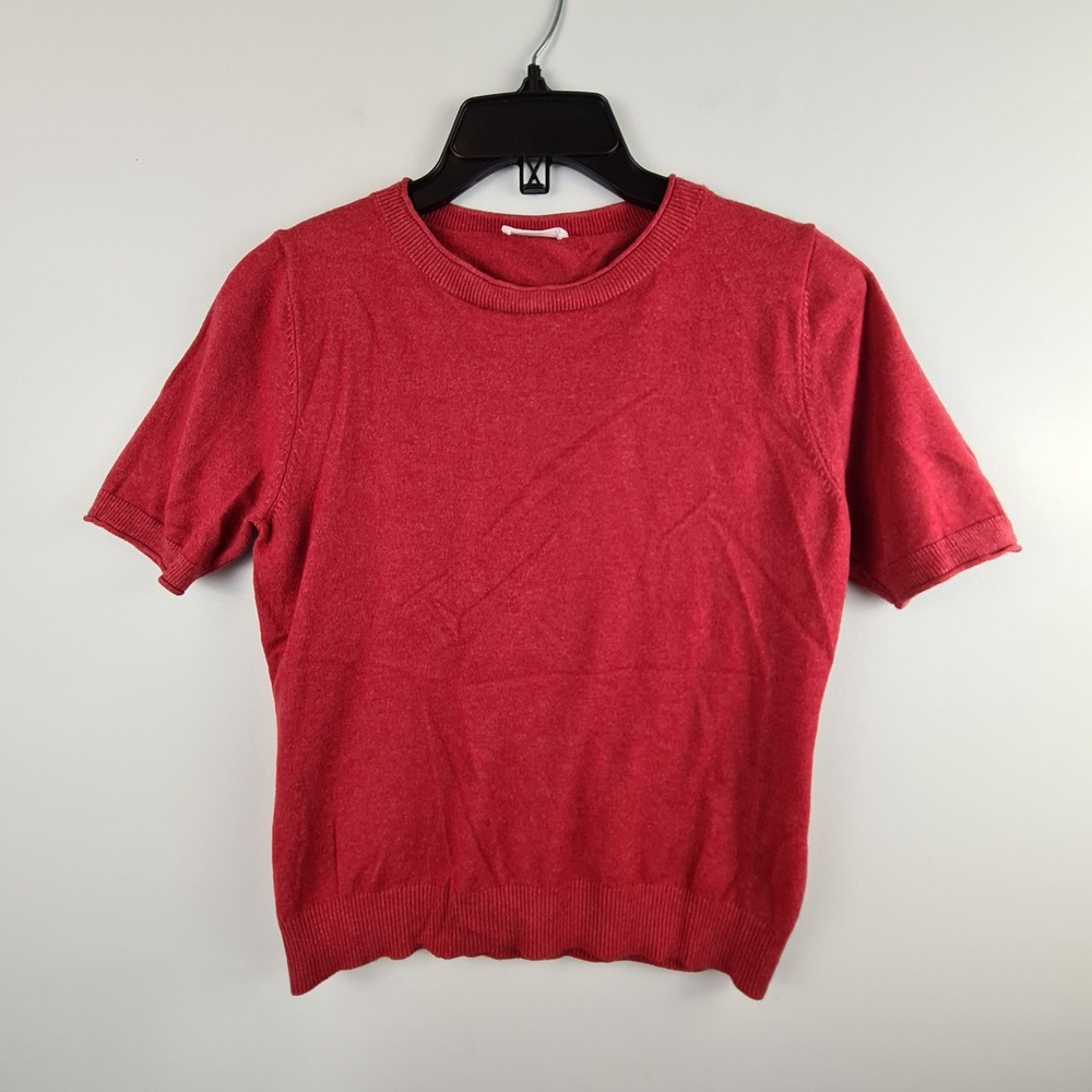 Milano Womens Red Short Sleeve Crew‎ Neck Soft Knit Sweater Top Size XS Preppy
